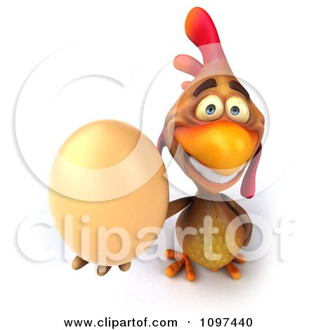 Clipart 3d Brown Chicken Holding An Egg 6 - Royalty Free CGI Illustration by Julos