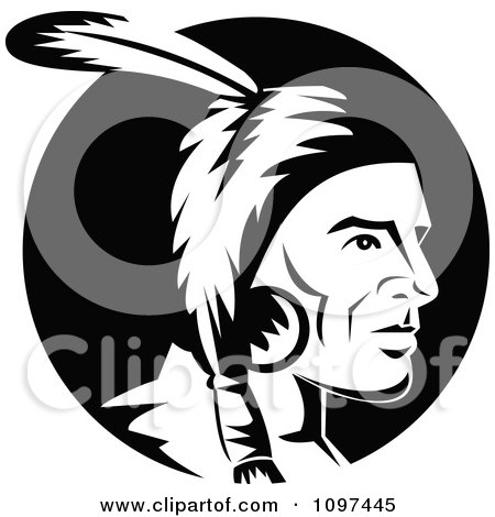 Clipart Black And White Male Native American Indian Face In Profile Over A Black Circle - Royalty Free Vector Illustration by patrimonio
