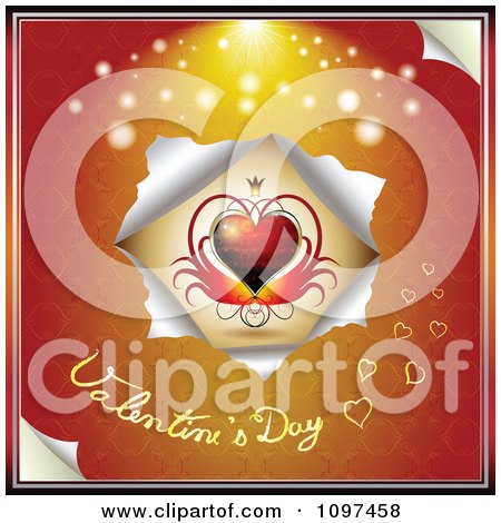 Clipart Valentines Day Text Under A Torn Orange Background With A Crowned Heart - Royalty Free Vector Illustration by merlinul