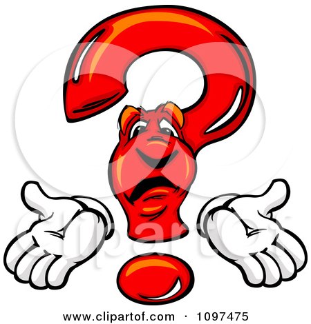 Clipart Shrugging Red Question Mark Mascot - Royalty Free Vector Illustration by Chromaco