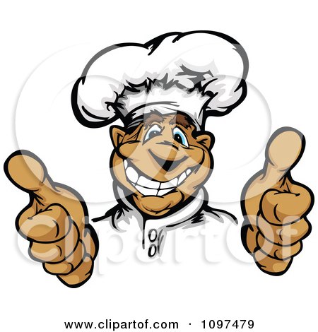 Clipart Happy Male Chef Mascot Holding Two Thumbs Up - Royalty Free Vector Illustration by Chromaco