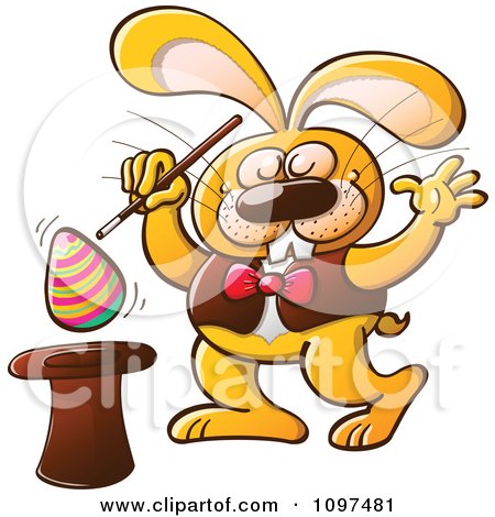Clipart Magician Easter Bunny Raising An Egg From A Hat - Royalty Free Vector Illustration by Zooco