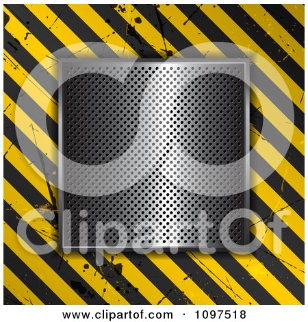 Clipart 3d Perforated Vent Over A Grungy Hazard Stripe Background - Royalty Free Vector Illustration by KJ Pargeter