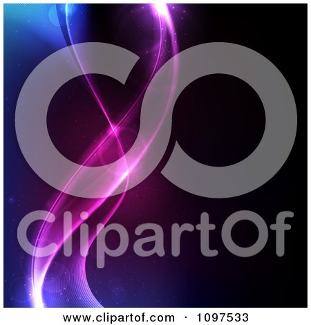 Clipart Background Of Flowing Light Waves And Stars - Royalty Free Vector Illustration by TA Images