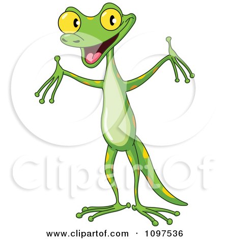 Clipart Happy Cute Green Gecko Holding Up His Arms - Royalty Free Vector Illustration by yayayoyo