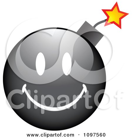 Clipart Black Bomb Cartoon Smiley Emoticon Face - Royalty Free Vector Illustration by beboy
