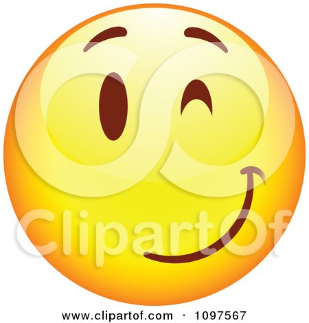 Clipart Flirty Winking Yellow Cartoon Smiley Emoticon Face 3 - Royalty Free Vector Illustration by beboy