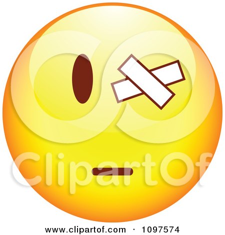 Clipart Yellow Cartoon Smiley Emoticon Face With A Bandaged Eye - Royalty Free Vector Illustration by beboy