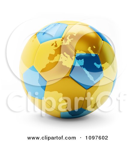Clipart 3d Gold And Blue Polish-Ukraine Euro 2012 Football Championships Soccer Ball - Royalty Free CGI Illustration by Mopic