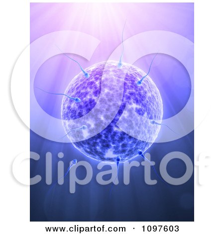 Clipart 3d Sperm Cells Attacking An Egg Over Rays - Royalty Free CGI Illustration by Mopic