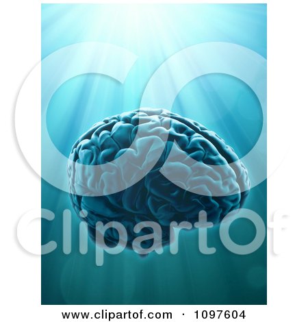 Clipart 3d Human Brain Over Light Rays - Royalty Free CGI Illustration by Mopic