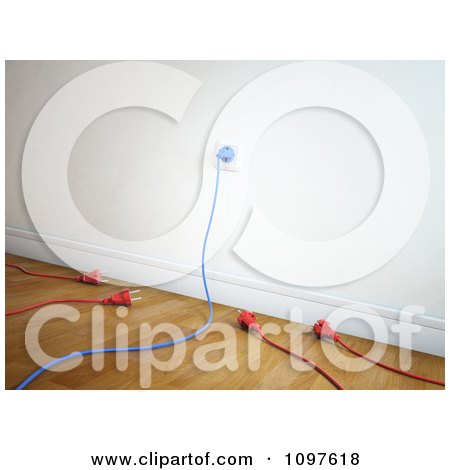 Clipart 3d Blue Cable Plugged Into A Socket With Red Cables On The Floor - Royalty Free CGI Illustration by Mopic