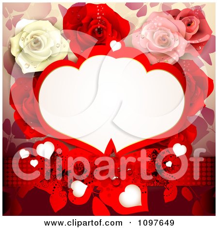 Clipart Red Wedding Or Valentines Background With Dewy Roses Butterflies And Copyspace - Royalty Free Vector Illustration by merlinul