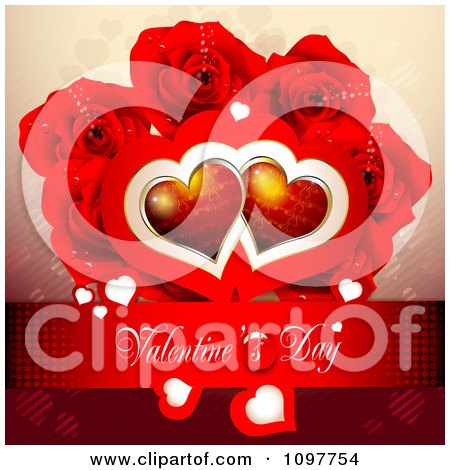 Clipart Red Valentines Day Banner With Red Hearts And Roses - Royalty Free Vector Illustration by merlinul
