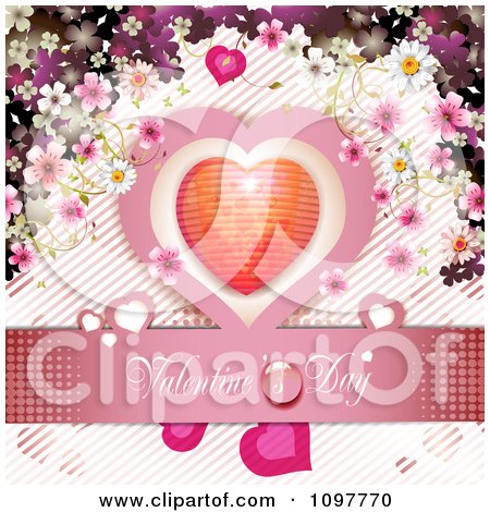 Clipart Pink Valentines Day Banner With A Sparkly Heart And Blossoms - Royalty Free Vector Illustration by merlinul