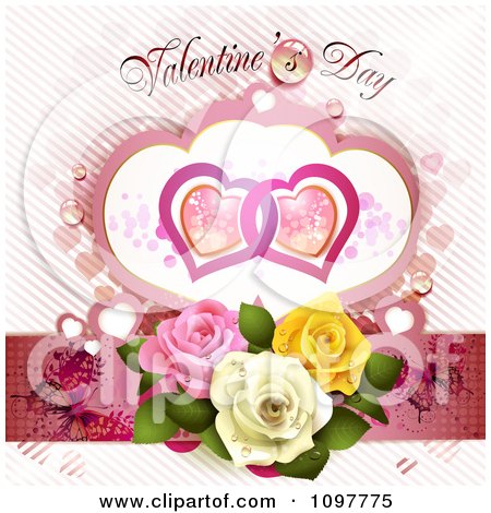 Clipart Valentines Day Text Over Butterflies Entwined Hearts And Roses - Royalty Free Vector Illustration by merlinul
