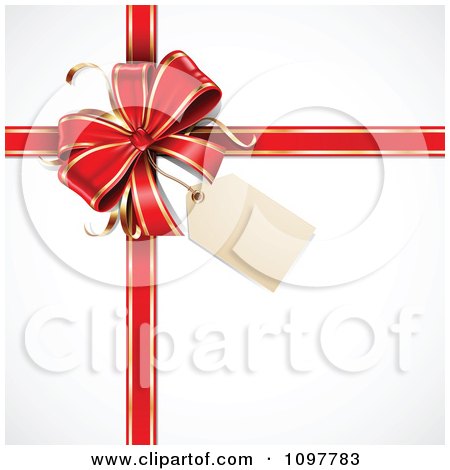 Clipart 3d Red And Gold Gift Bow And Ribbon And Tag - Royalty Free Vector Illustration by TA Images