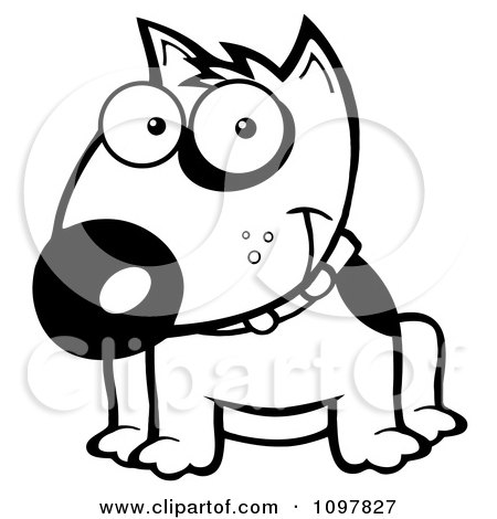Clipart Happy Black And White Bull Terrier Sitting - Royalty Free Vector Illustration by Hit Toon