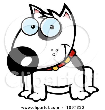 Clipart Happy White Bull Terrier Sitting - Royalty Free Vector Illustration by Hit Toon