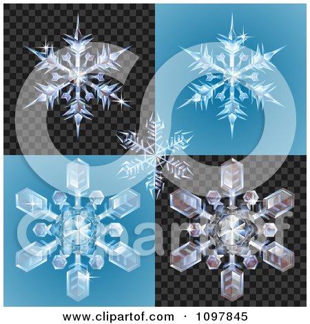 Clipart 3d Icy Snowlfakes On Blue And Blcak Patterns - Royalty Free Vector Illustration by AtStockIllustration
