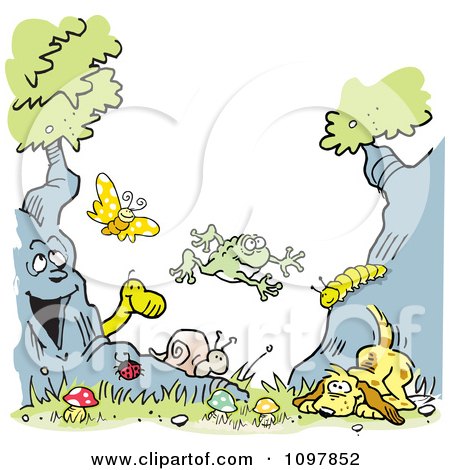 Clipart Boys Type Border Of A Dog Tree Animals And Insects - Royalty Free Vector Illustration by Johnny Sajem