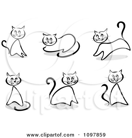 Clipart Black And White Kitty Cats With Gray Shadows - Royalty Free Vector Illustration by Vector Tradition SM