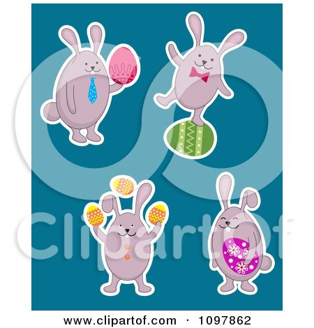 Clipart Four Easter Bunnies With Colorful Eggs - Royalty Free Vector Illustration by Vector Tradition SM