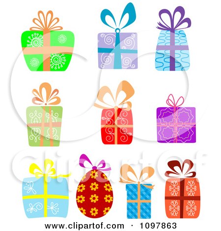 Clipart Gift Boxes With Colorful Paper And Bows - Royalty Free Vector Illustration by Vector Tradition SM