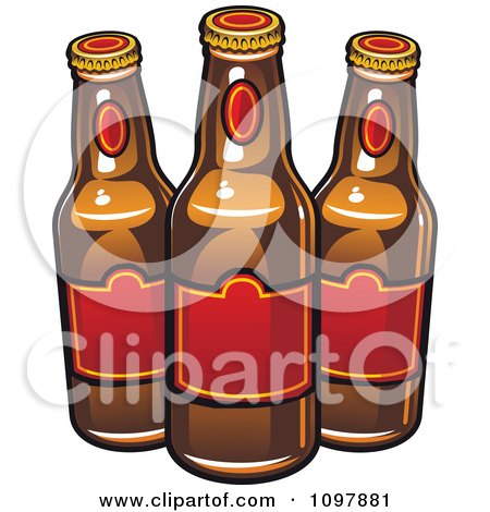 Clipart Three Beer Bottles With Red Labels - Royalty Free Vector Illustration by Vector Tradition SM
