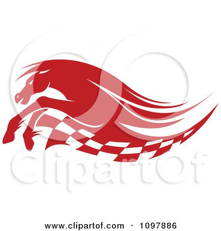 Clipart Red Running Race Horse And Checkered Flag - Royalty Free Vector Illustration by Vector Tradition SM