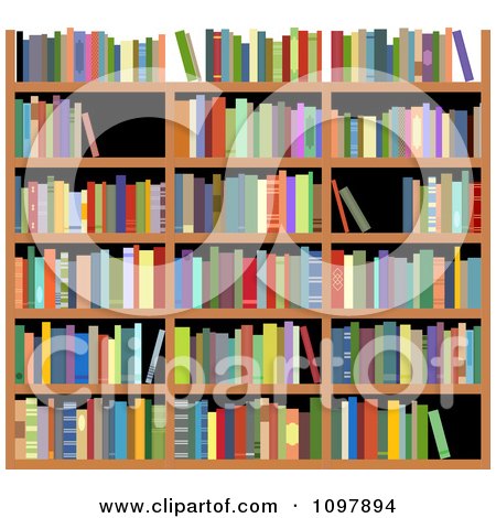 Clipart Library Shelves With Colorful Reference Books - Royalty Free Vector Illustration by Vector Tradition SM