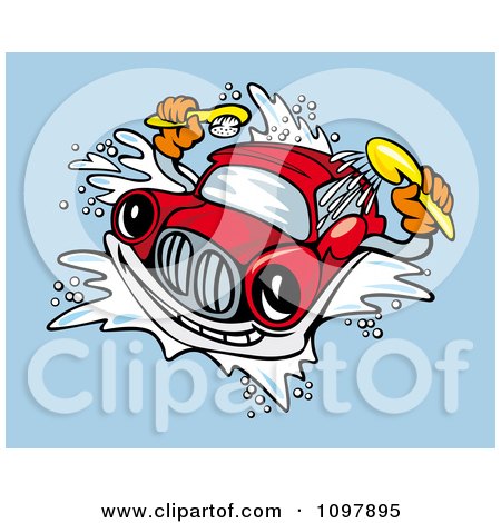 Clipart Red Automobile Washing Itself In A Car Wash - Royalty Free Vector Illustration by Vector Tradition SM