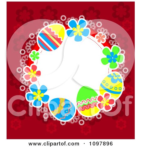 Clipart Floral And Easter Egg Circular Frame With Red Around White Copyspace - Royalty Free Vector Illustration by Vector Tradition SM
