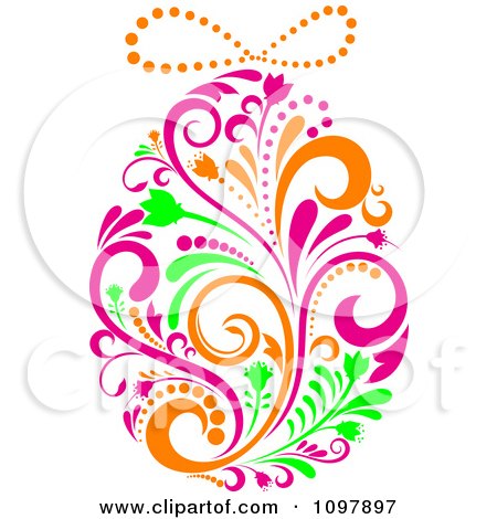 Clipart Bright Green Pink And Orange Floral Easter Egg - Royalty Free Vector Illustration by Vector Tradition SM