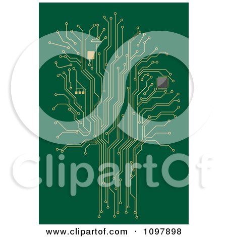 Clipart Gold Tree Of Circuits On Green - Royalty Free Vector Illustration by Vector Tradition SM