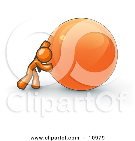 Strong Orange Business Man Pushing an Orange Sphere Clipart Illustration by Leo Blanchette