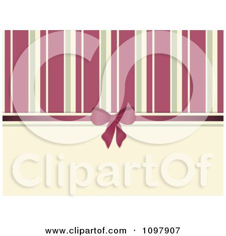 Clipart Retro Background Of Pink And Beige Stripeswith A Bow And Ribbon - Royalty Free Vector Illustration by elaineitalia