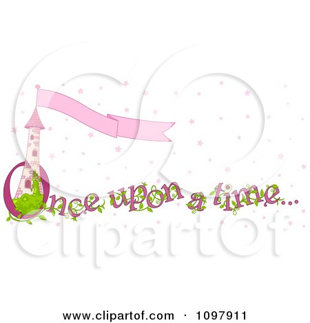 Clipart Princess Tower With Flag Banner And Once Upon A Time Text With Pink Stars - Royalty Free Vector Illustration by Pushkin