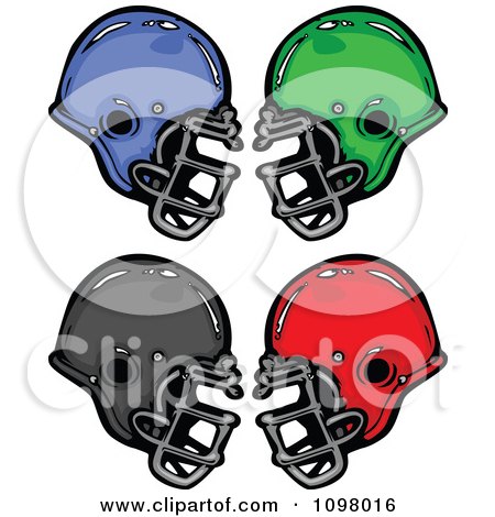 Clipart Blue Green Black And Red Football Helmets - Royalty Free Vector Illustration by Chromaco