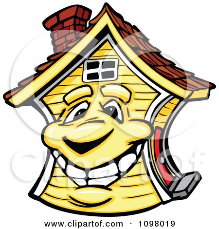 Clipart Happy Yellow Home Mascot Smiling - Royalty Free Vector Illustration by Chromaco