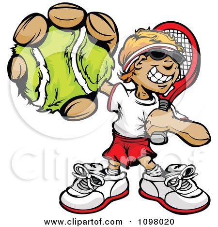 Clipart Happy Tennis Player Boy Holding Out A Ball - Royalty Free Vector Illustration by Chromaco