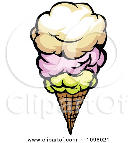 Clipart Waffle Ice Cream Cone With Three Scoops - Royalty Free Vector Illustration by Chromaco