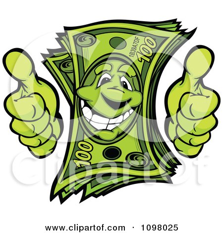 Clipart Happy Cash Money Mascot Holding Two Thumbs Up - Royalty Free Vector Illustration by Chromaco