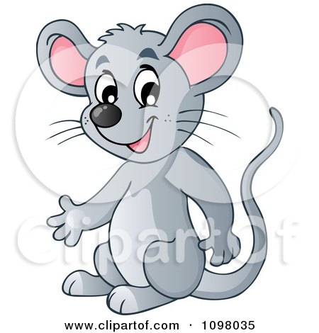 Clipart Happy Gray Mouse Presenting - Royalty Free Vector Illustration by visekart