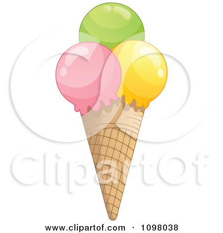 Clipart Three Scoop Waffle Ice Cream Cone - Royalty Free Vector Illustration by visekart