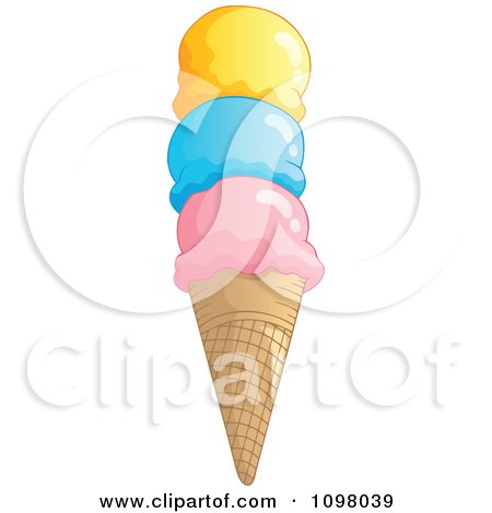 Clipart Triple Scoop Waffle Ice Cream Cone - Royalty Free Vector Illustration by visekart