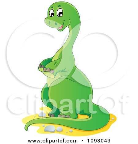 Clipart Happy Green Brontosaurus Dinosaur Leaning Upright - Royalty Free Vector Illustration by visekart
