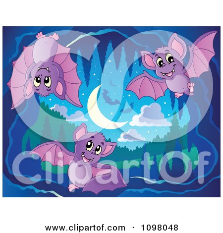 Clipart Cute Purple Bats In A Cave - Royalty Free Vector Illustration by visekart