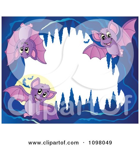 Clipart Frame Of Cute Purple Bats In A Cave - Royalty Free Vector Illustration by visekart