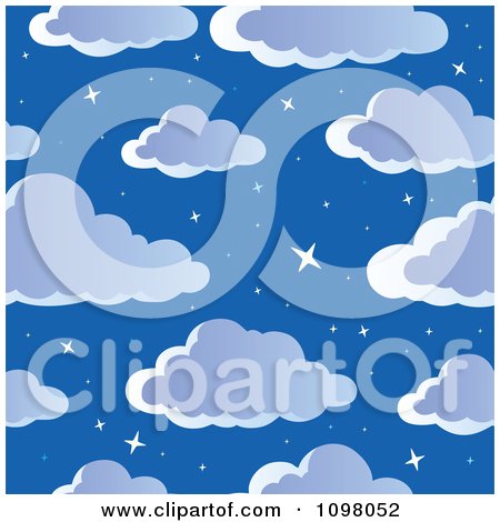 Clipart Seamless Cloudy Night Sky With Stars Background - Royalty Free Vector Illustration by visekart